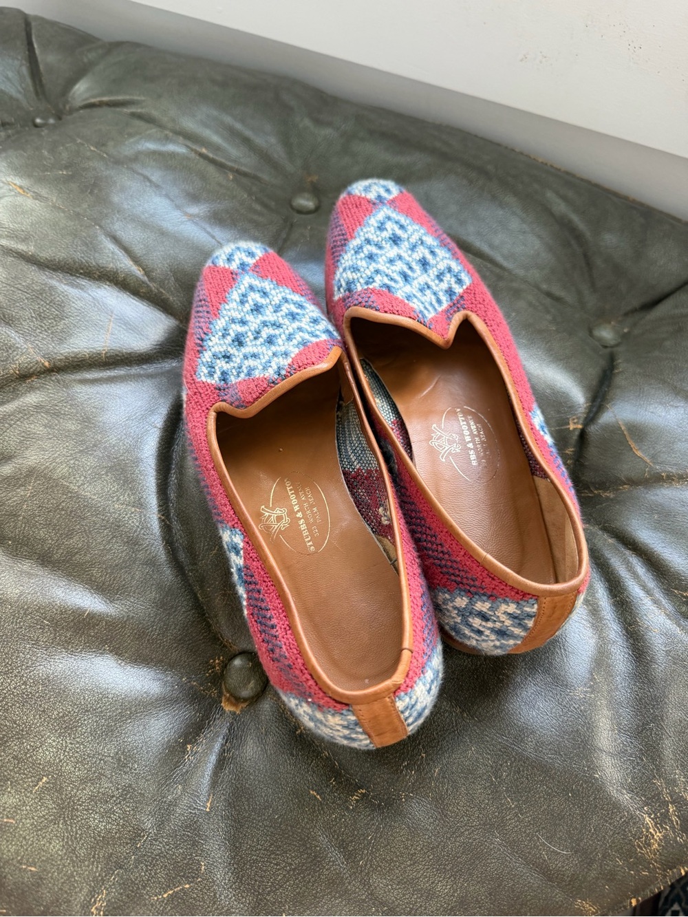 Stubbs & Wootton Pink and Blue Woven Loafers